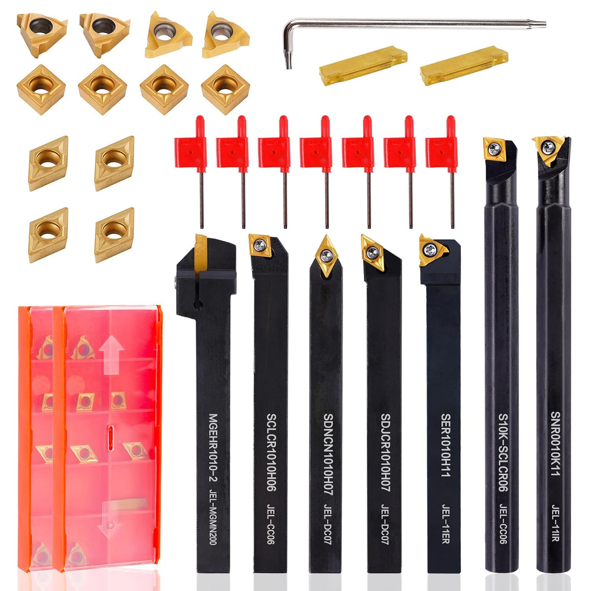 Indexable Lathe Turning Tool 21Pcs Kit 3/8" (10mm) Shank for Metal