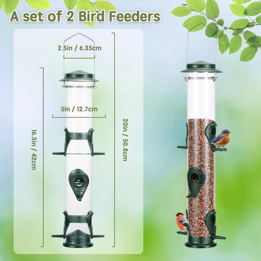 Metal Bird Feeder Tube Hanging Wild Bird Seed Feeder Aluminum Six Port Bird Feeders,1.4 mm Extra Thick Solid Tube