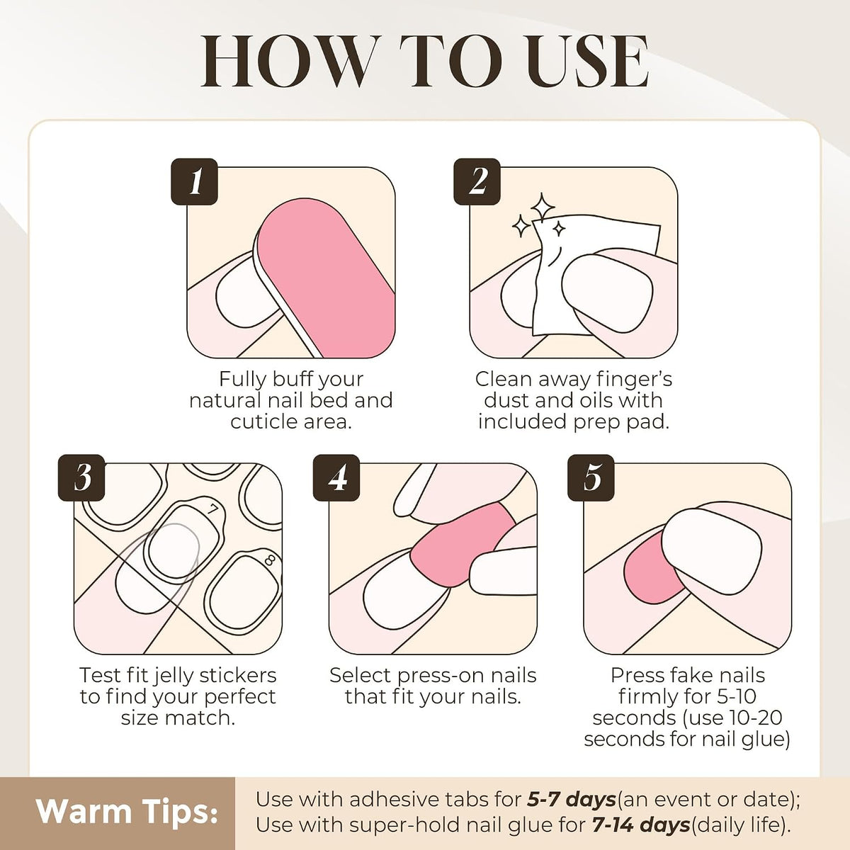 Press On Nails Short Square, Ombre Nude Cream Soft Gel Fake Nails