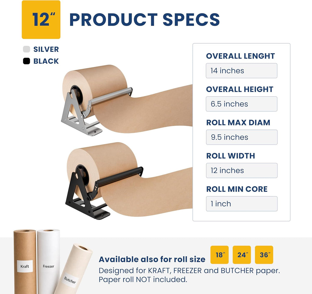 12 Inch Paper Roll Dispenser and Cutter for Kraft, Butcher Paper