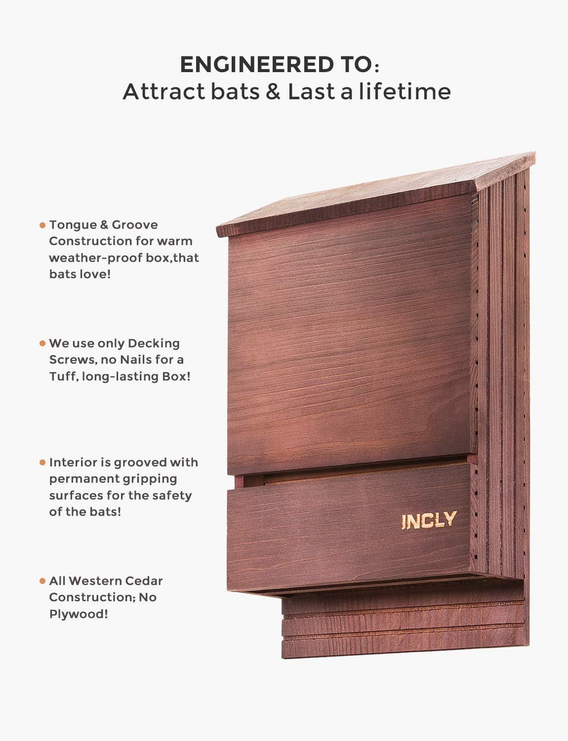 Bat House for Outdoors 15"x9.2"x3.2" Shelter Box kit Double Chamber Dark Natural Cedar Wood, Pre-Finished Easy to