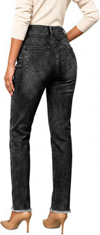 Womens High Waisted Skinny Jeans Double Button Denim Pants