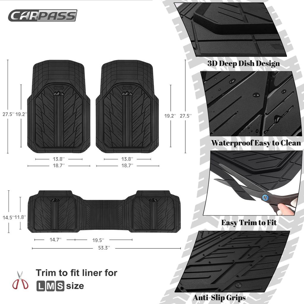 Heavy Rubber Car Floor Mats, Deep Waterproof Car Mats All Weather, Universal Trim-to Fit Automotive Floor Mats for