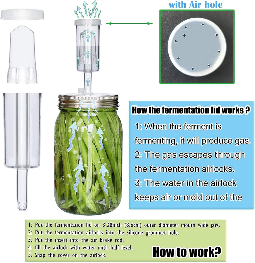 Stainless Steel Fermenting Lids & Airlocks for Wide Mouth Mason Jar | Fermentation Lids 2 set: Fermenter