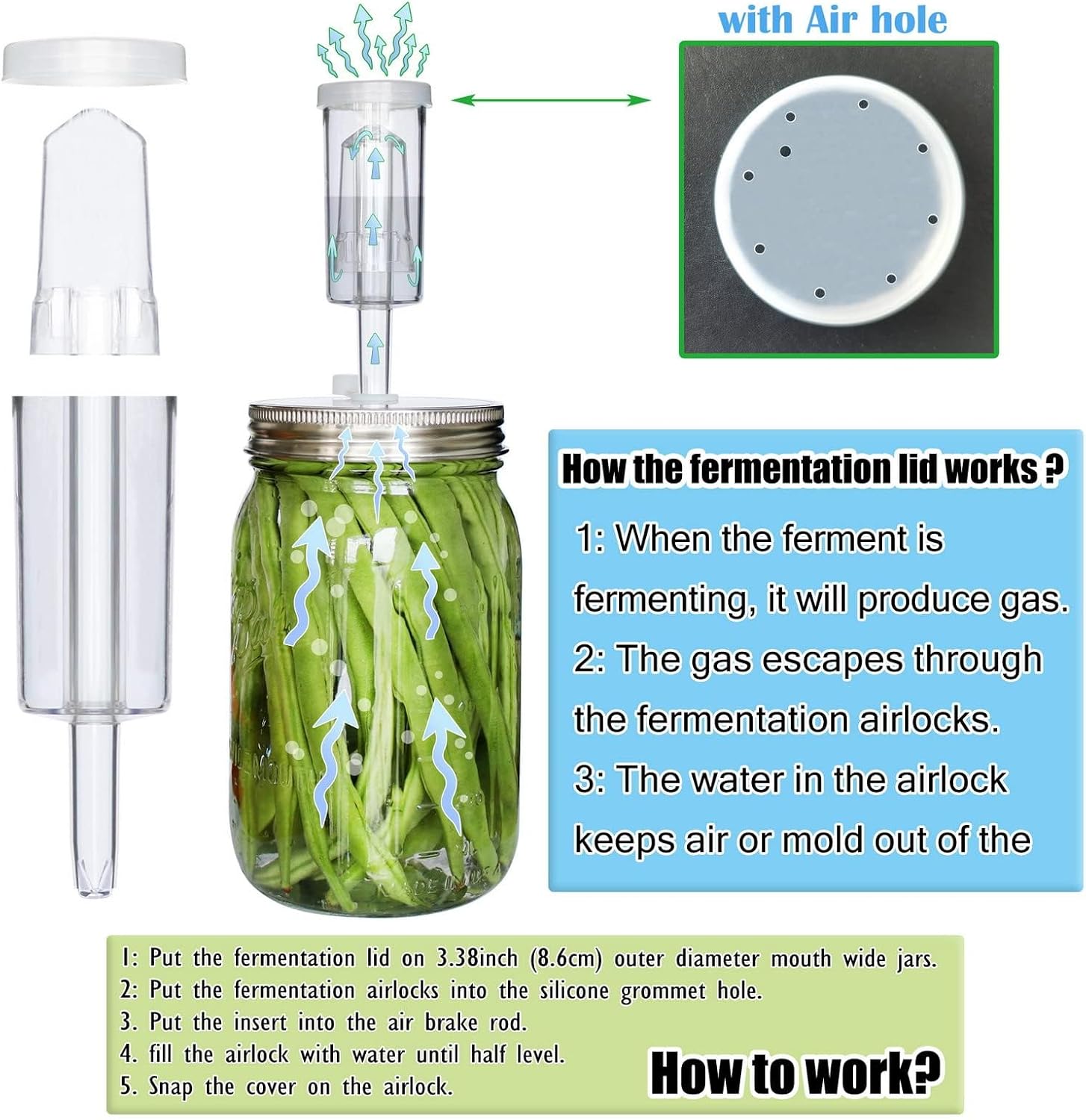 Stainless Steel Fermenting Lids & Airlocks for Wide Mouth Mason Jar | Fermentation Lids 2 set: Fermenter