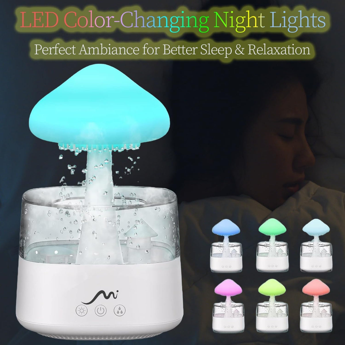 Rain Cloud Humidifier for Bedroom with Remote Control, Built-in Sound Speaker, Aromatherapy Water Drip Diffuser, LED