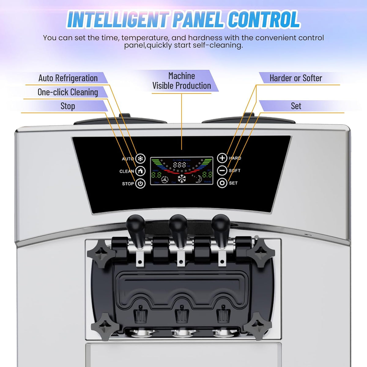 Ice Cream Machine, 2200W Commercial Ice Cream Maker with Auto Clean Function, Freestanding Frozen Yogurt Machine for