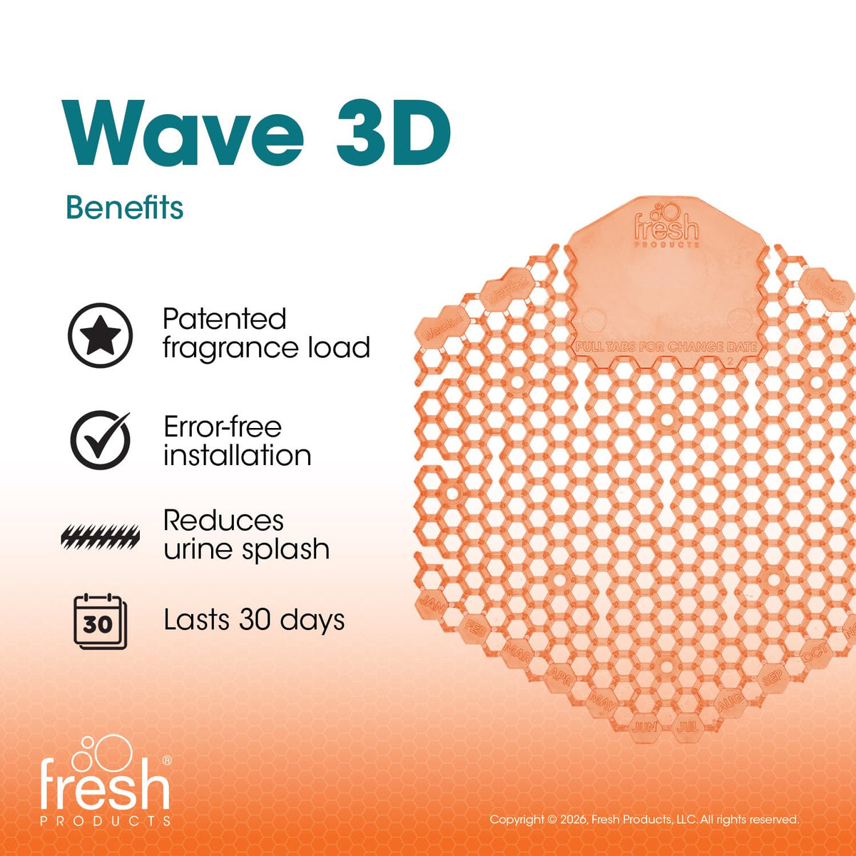 Wave 3D Urinal Screen Deodorizer, Mango, 10 packs