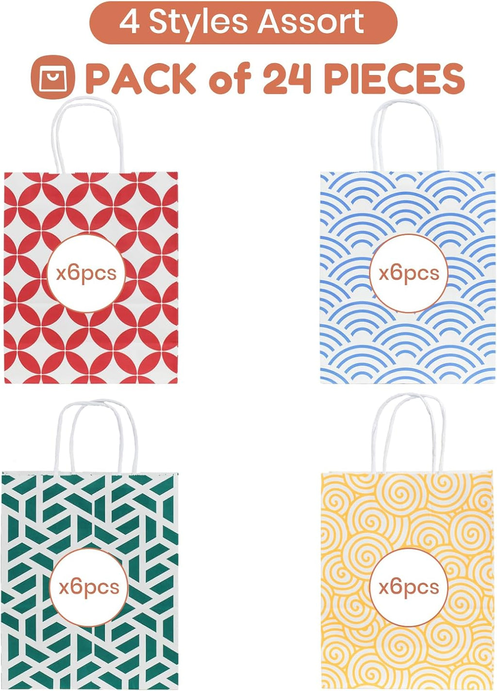 Assorted Color Paper Bag Set, 24pcs, 10.2 * 8.5 * 3.9 Inches