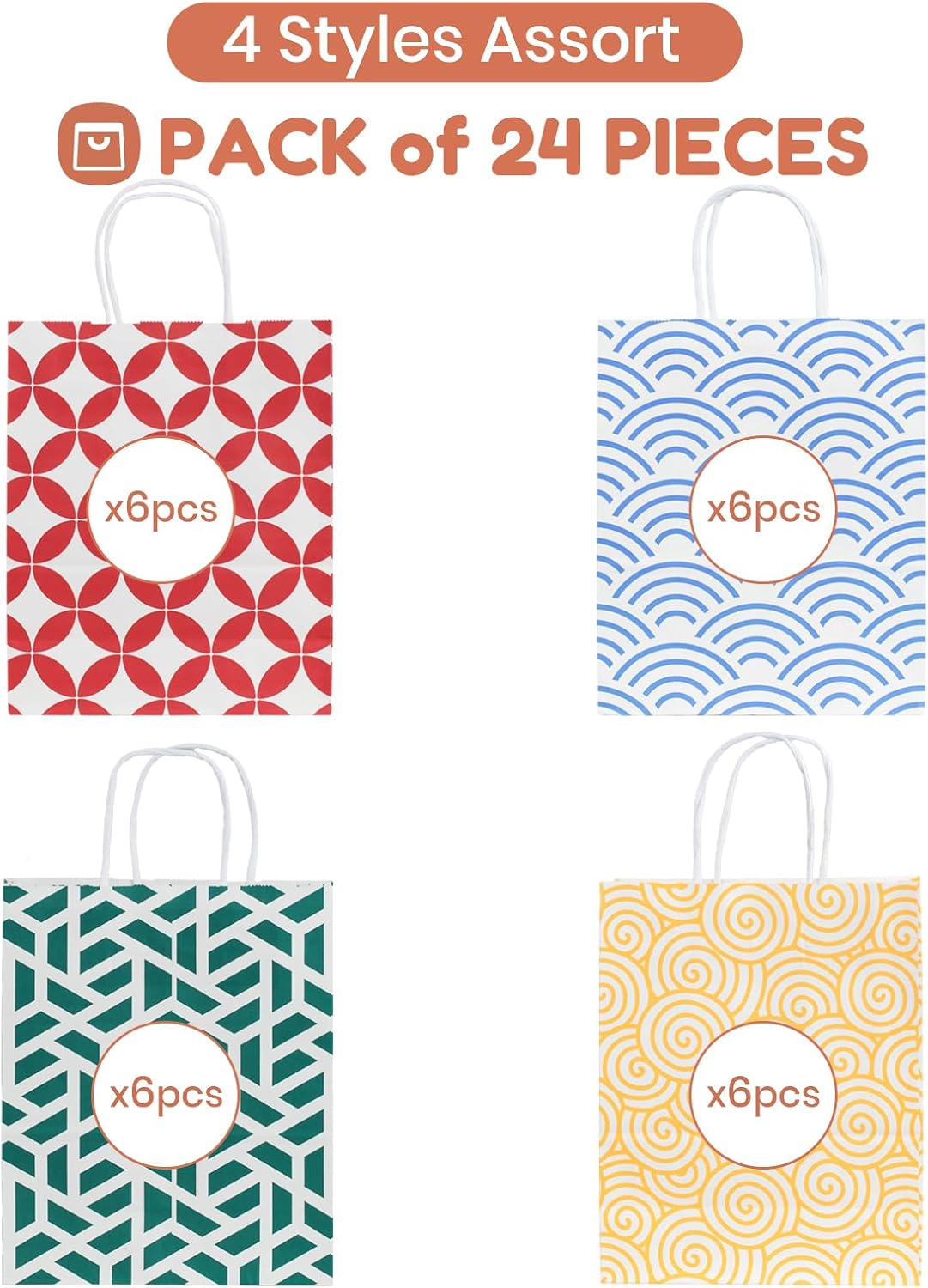 Assorted Color Paper Bag Set, 24pcs, 10.2 * 8.5 * 3.9 Inches