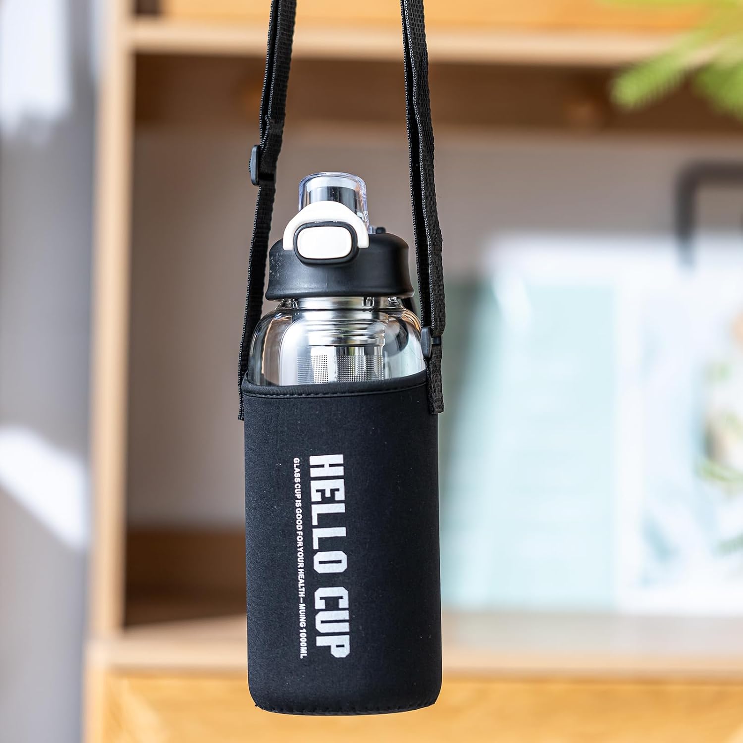 35oz Glass Water Bottles with Time Marker & Straw, BPA-Free Leakproof Glass Drinking Bottles with Protective Sleeve &