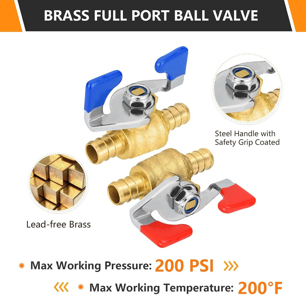2PC HeSun 3/4" Crimp PEX Ball Valve w/Butterfly Handle(VALVE166-2)