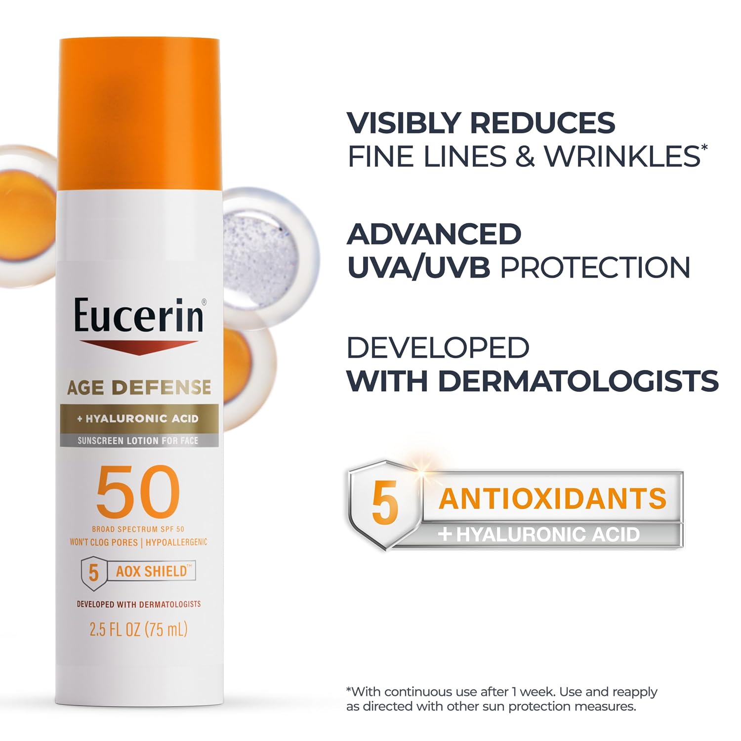 Sun Age Defense Face Sunscreen Lotion SPF 50, 2.5 FL OZ | Face Sunscreen SPF 50 with Hyaluronic Acid for Age Defense