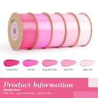 Pink Satin Ribbon Set 1" x 50 Yards, 5 Rolls