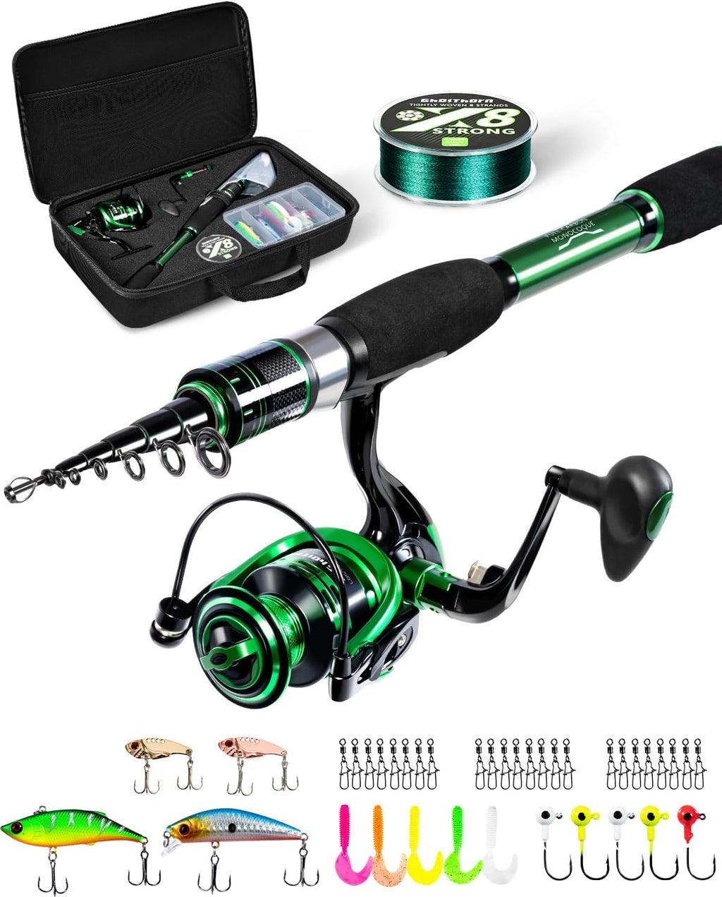 Telescopic Fishing Rod and Reel Combo,Spinning Travel Kit | Graphite Telescopic Fishing Rod,Collapsible Fishing Pole