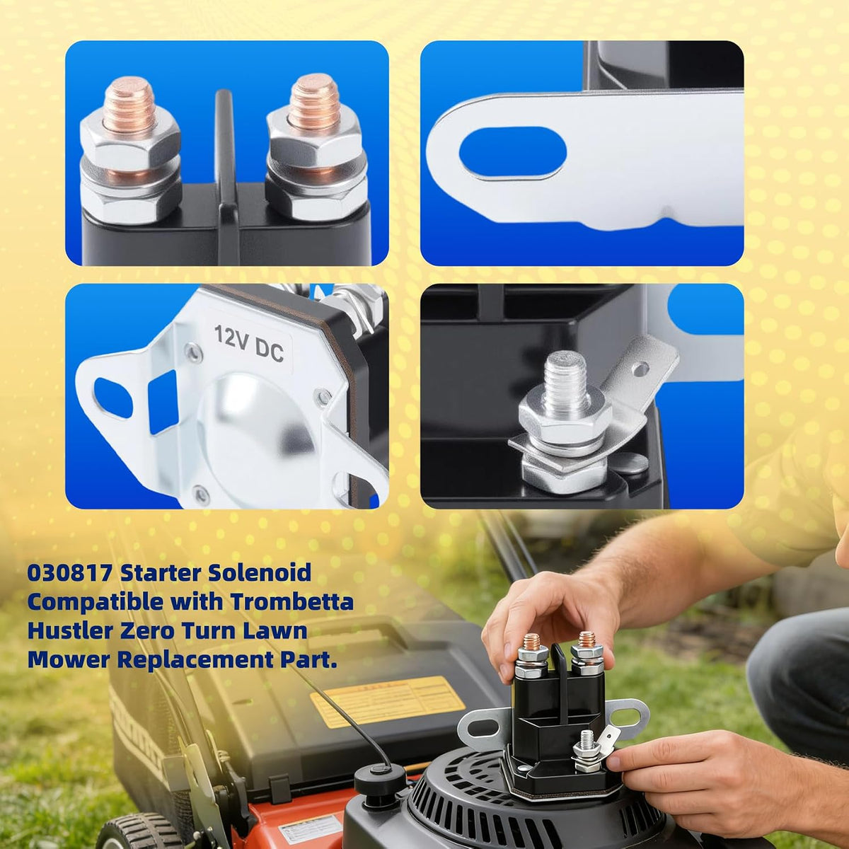 030817 832-1211-210 8321211210 Lawn Mower Starter Solenoid Compatible for Trombetta Hustler Zero Turn Lawn Mower