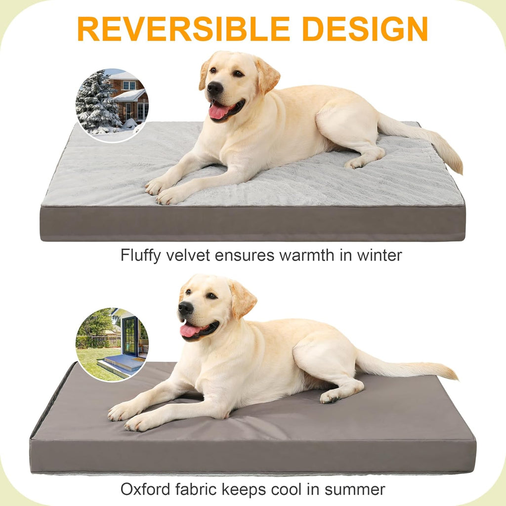 Orthopedic Dog Bed, Waterproof, 41 x 27 Inch, Gray, Deluxe Plush, Removable Cover, Durable Zipper, Orthopedic Foam