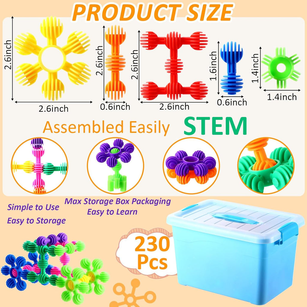 230 Pcs Kids Star Stem Building Toys Building Blocks Plastic Connectors Stem Toys with Storage Box for Kindergarten