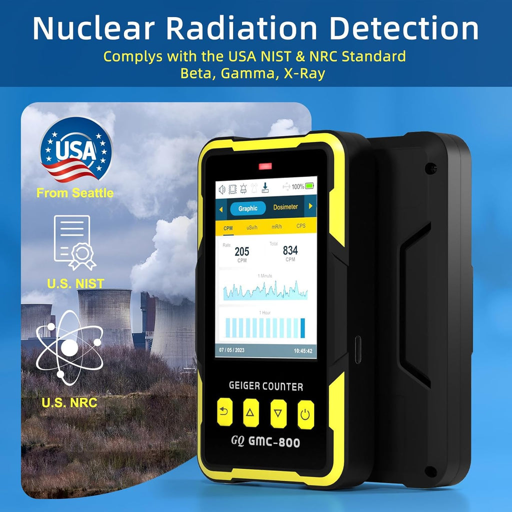 Nuclear Radiation Detector GQ GMC-800 Geiger Counter USA Design Product US National Standard Large Color LCD Display