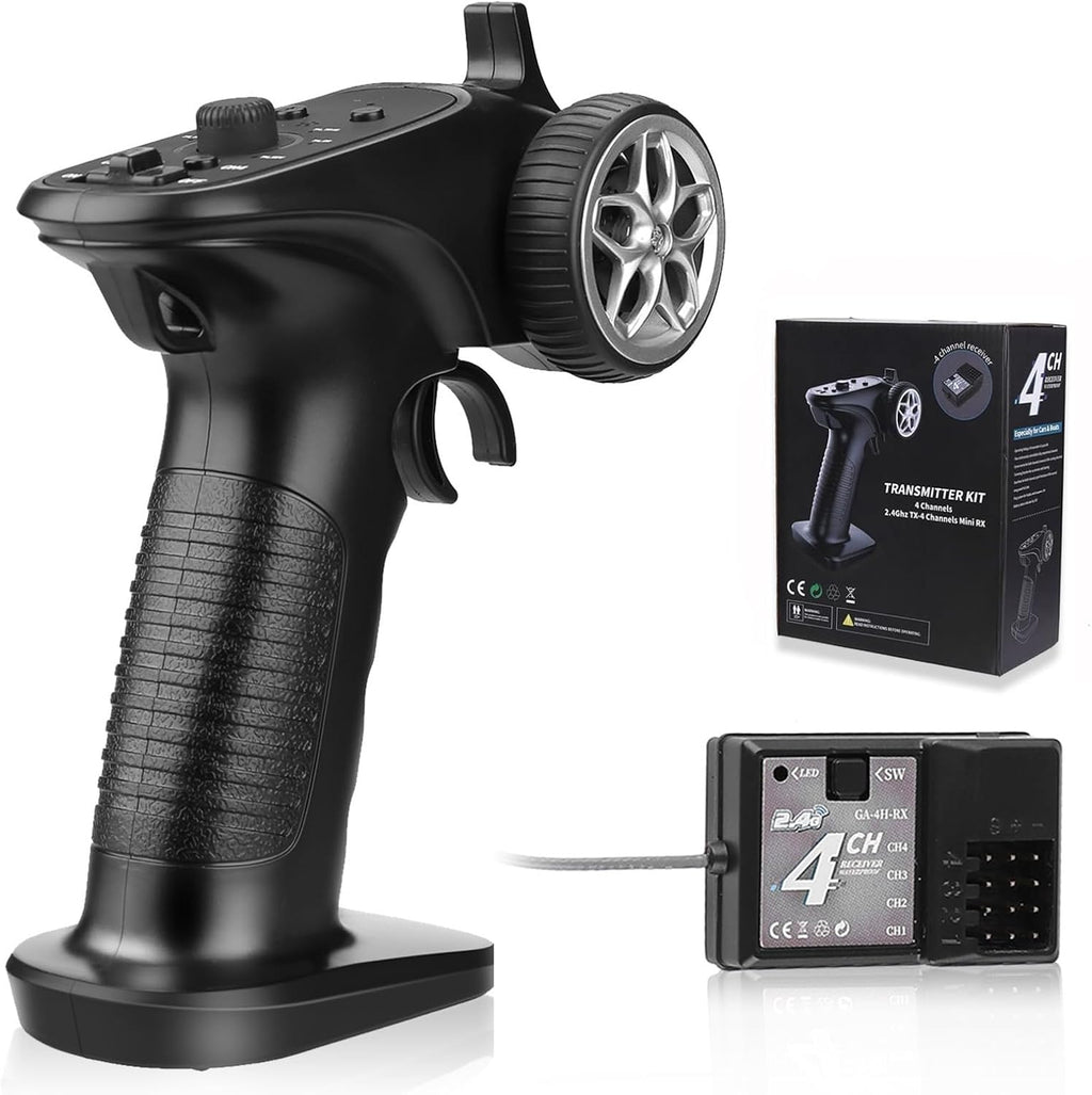 GA-4H-TX RC Transmitter and Receiver, 2.4GHz Remote Controlle Transmitter with 4CH Receiver Combo for 1/8 1/10 1/16