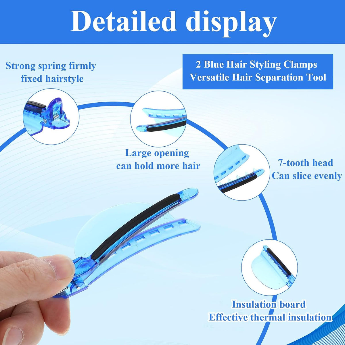 Heat Insulation Hair Sectioning Clips, 2PCS Blue Hair Styling Clips for Wig Extension Highlighting Dyeing Salon Home
