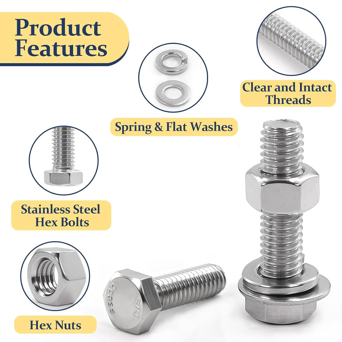 1/4, 5/16, 3/8 Hex Bolt and Nut Assortment Kit 260Pcs Stainless Steel