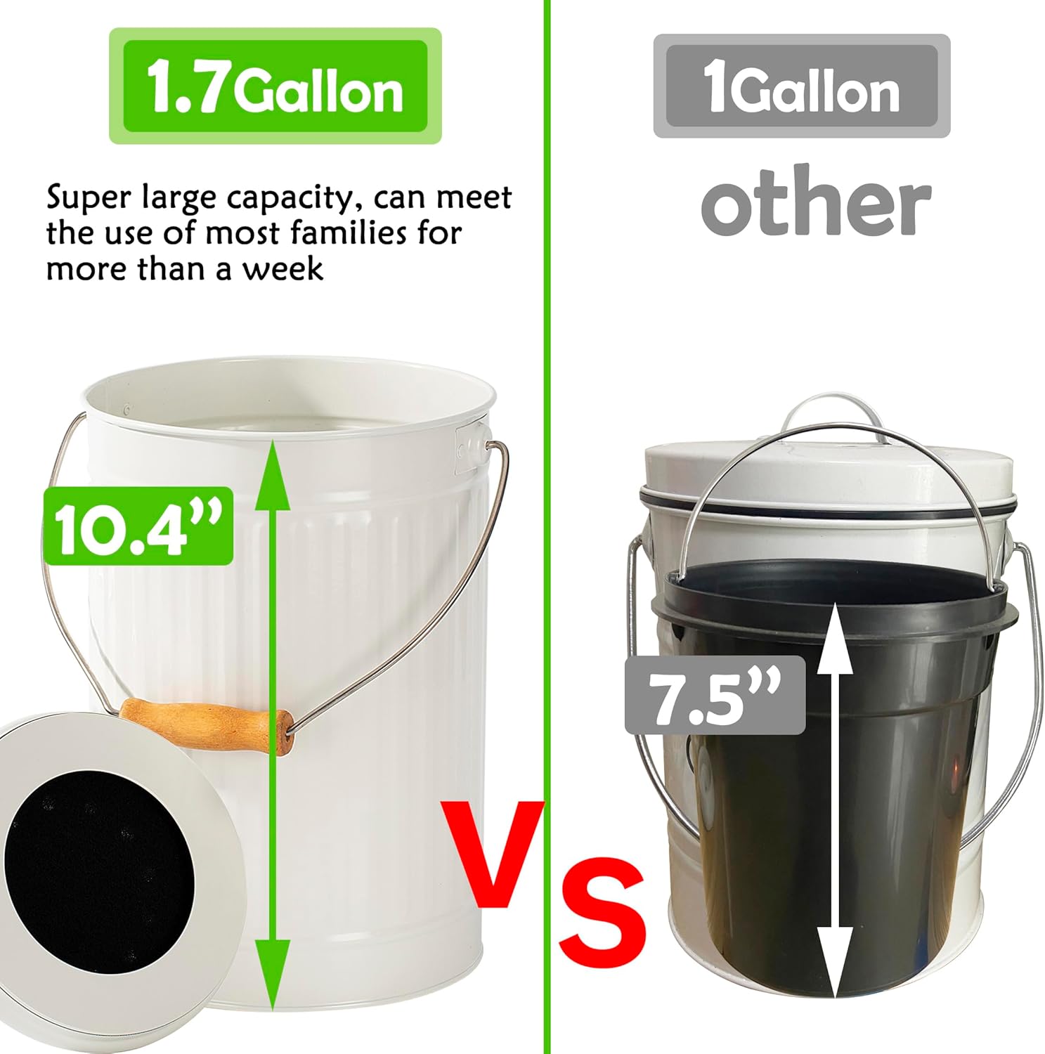1.7 Gallon Kitchen Compost Bin, Indoor Countertop Compost Bin with Lid, 100% Rust Proof Compost Bucket with Non-Smell