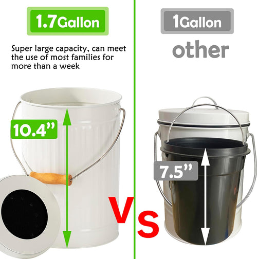 1.7 Gallon Kitchen Compost Bin, Indoor Countertop Compost Bin with Lid, 100% Rust Proof Compost Bucket with Non-Smell