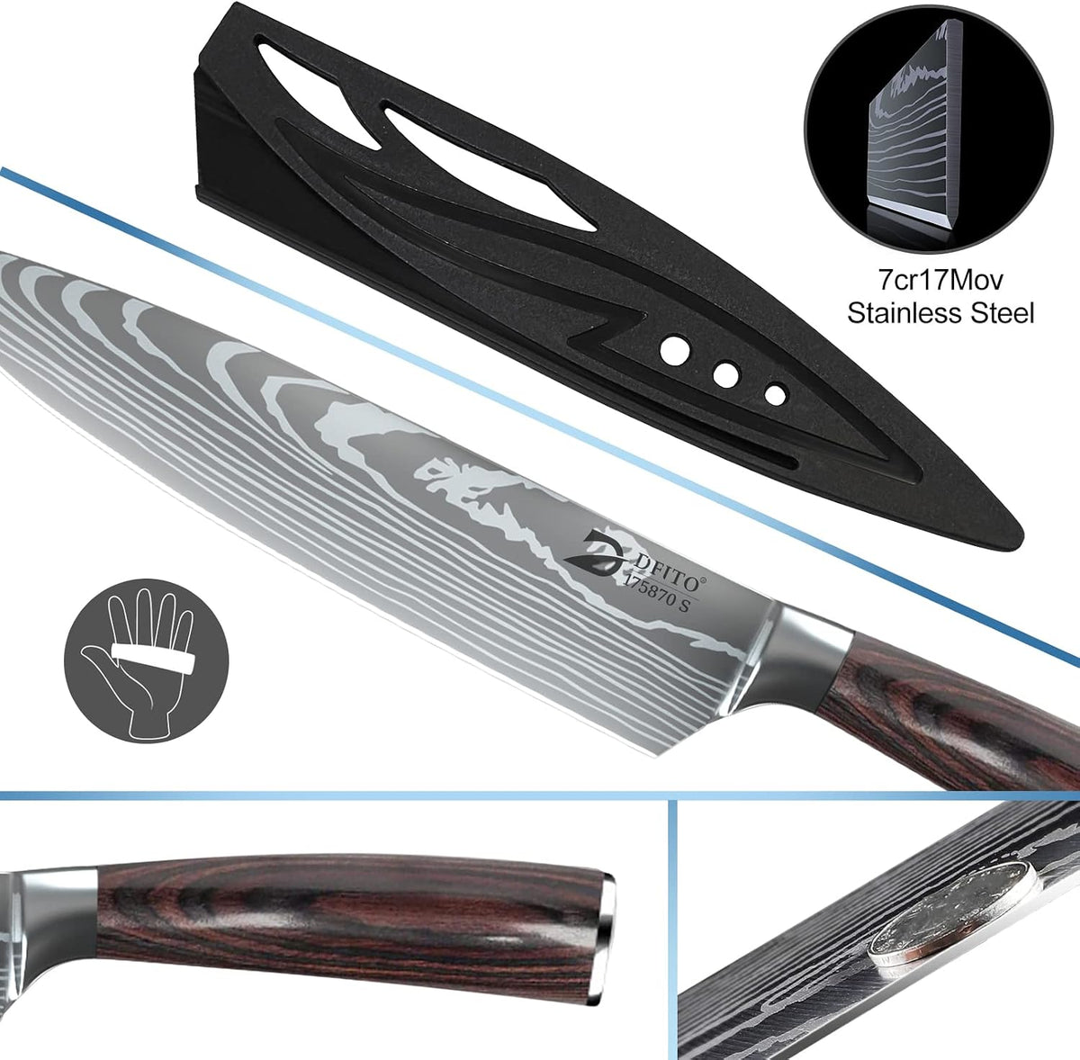 Chef Knife Sets with Roll Bag, 9 Pieces Professional Knife Set
