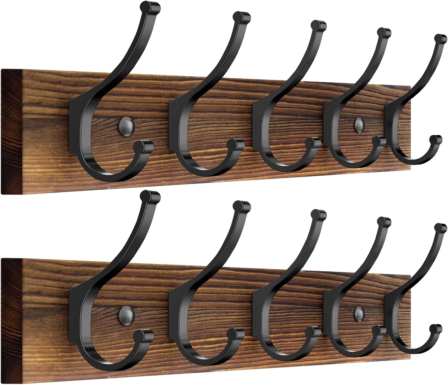 2 Pack Wooden Coat Rack Wall Mount, 16.1" Rustic Coat Hanger Hooks with 10 Double Hooks, Wall Coat Rack for Hat