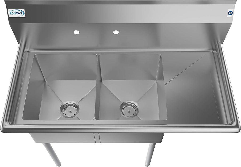2 Compartment Stainless Steel NSF Commercial Kitchen Prep & Utility Sink with Drainboard - Bowl Size 14" x 16" x 11"