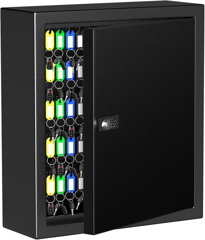 Lock Key Cabinet with Storage: 131-Keys Steel Wall Mount Key Cabinet Organizer - Large Storage and Secure Combination