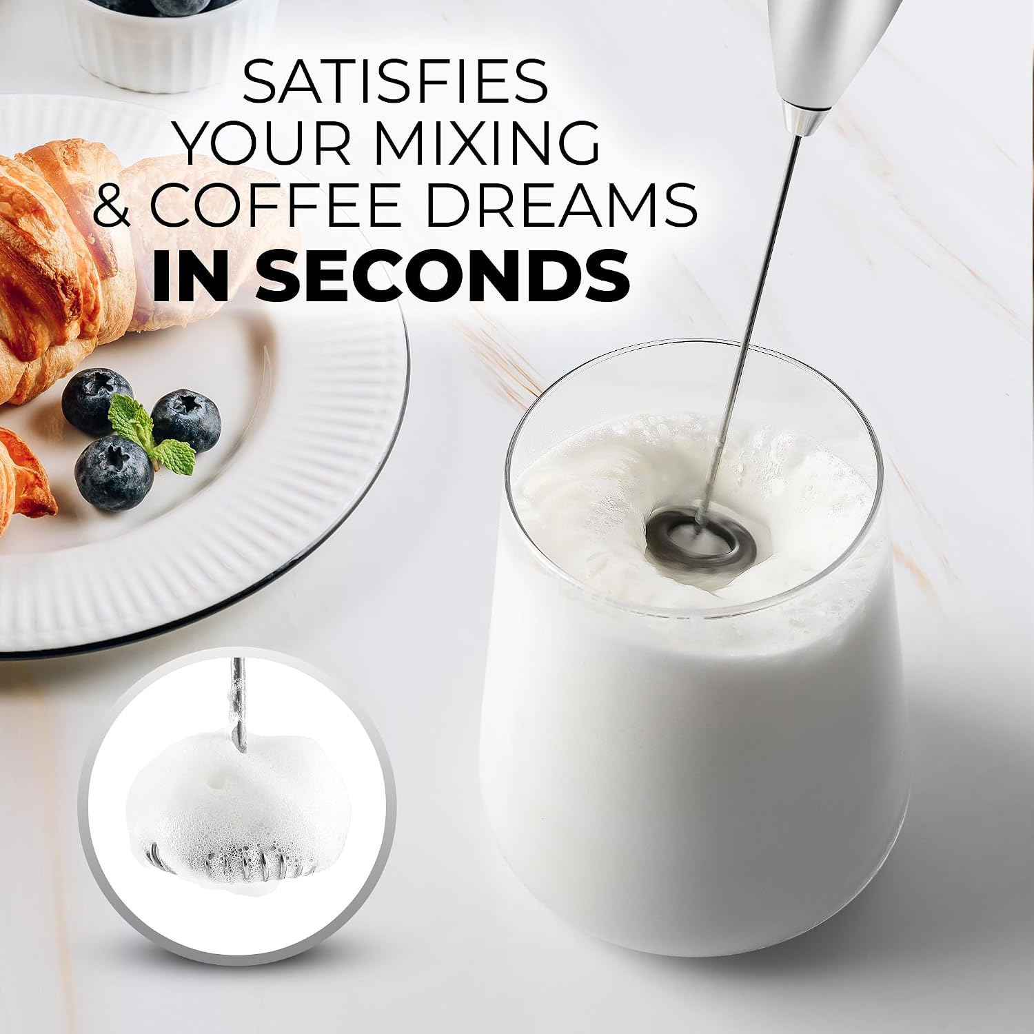 Zulay Powerful Milk Frother for Coffee with Upgraded Titanium Motor - Handheld Electric Whisk, Milk Foamer, Mini