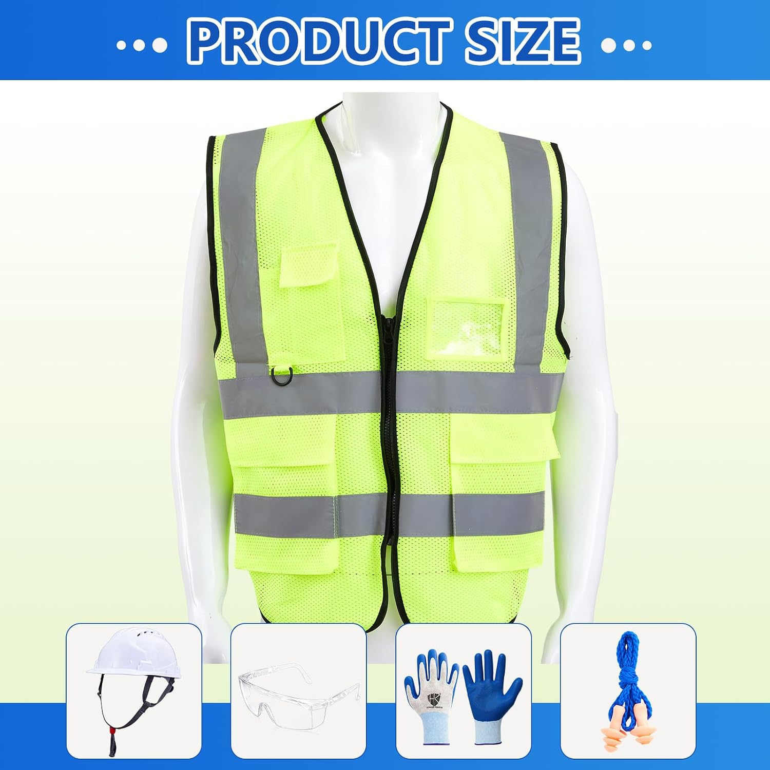 9 Pcs XL Personal Protective Equipment (PPE) Safety Kit Includes Safety Glasses, Earplugs, Hard Hat, Nitrile Gloves