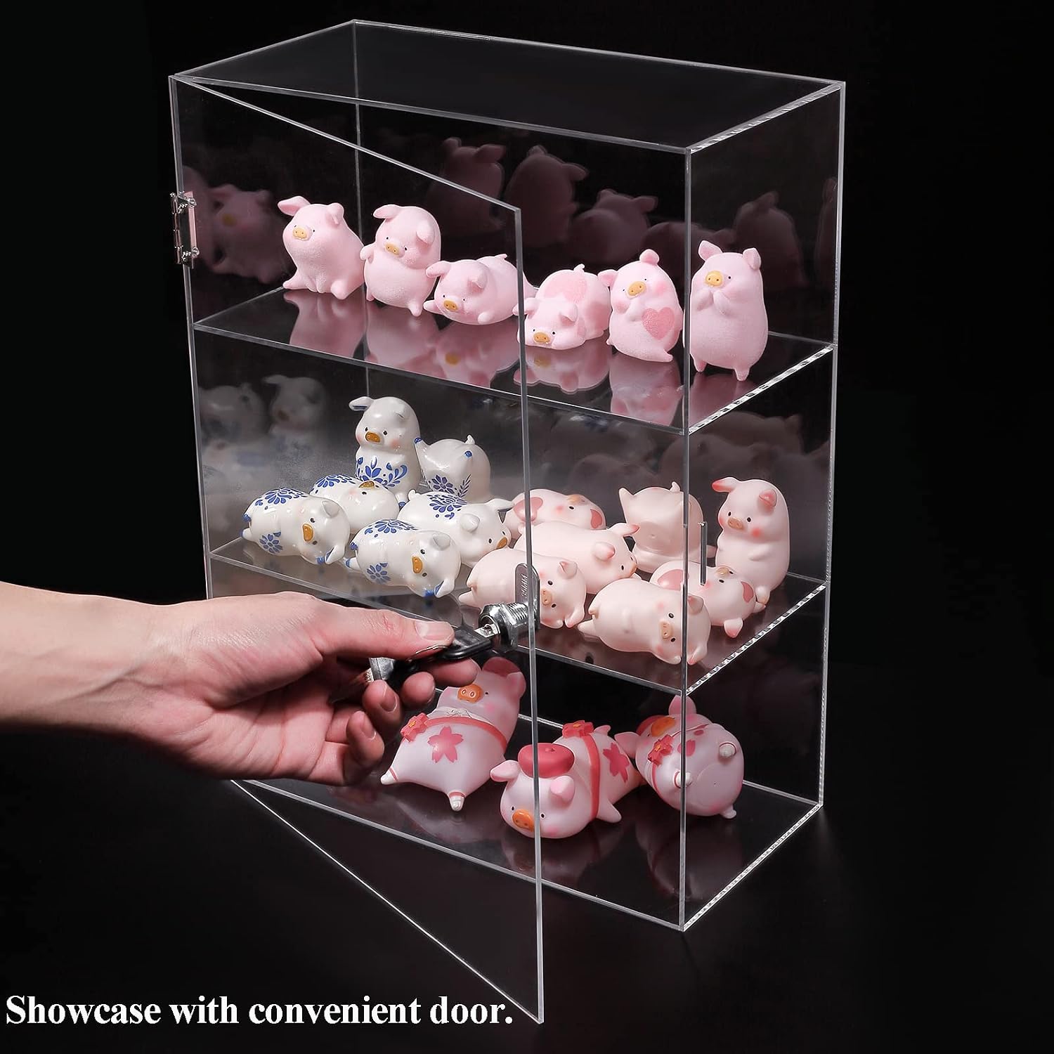 Acrylic Display Case with Lock, Collectibles Showcase Clear | Countertop Locking Display Cabinet with Shelves and