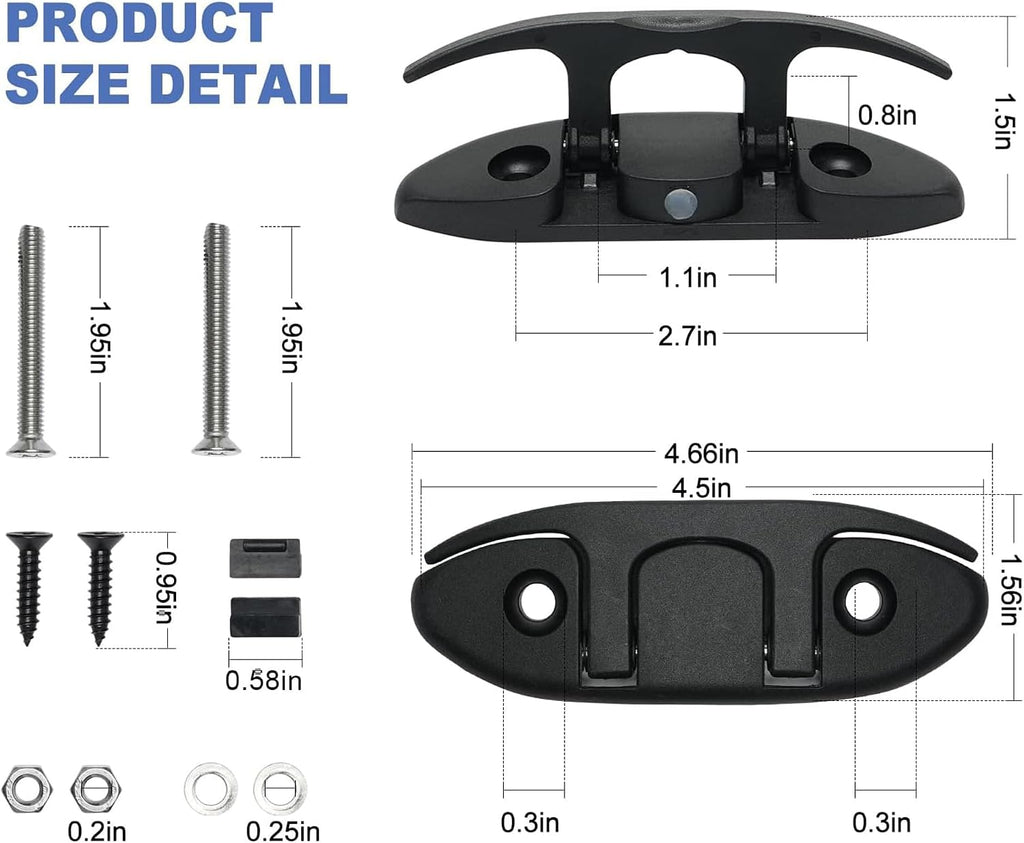 Boat Folding Cleats, 4 Pack Marine Grade Nylon Flip Up Dock Cleat