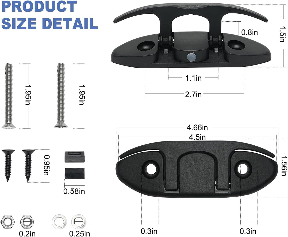 Boat Folding Cleats, 4 Pack Marine Grade Nylon Flip Up Dock Cleat
