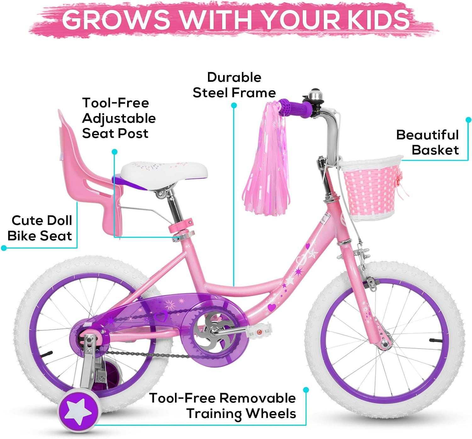 Girls Kids Bike 14 16 18 Inch Children Bicycles with Training Wheels | Toddler 3-9 Years Old with Training Wheels