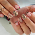 Fall Press On Nails Short Square with Leopard Golden Glitter
