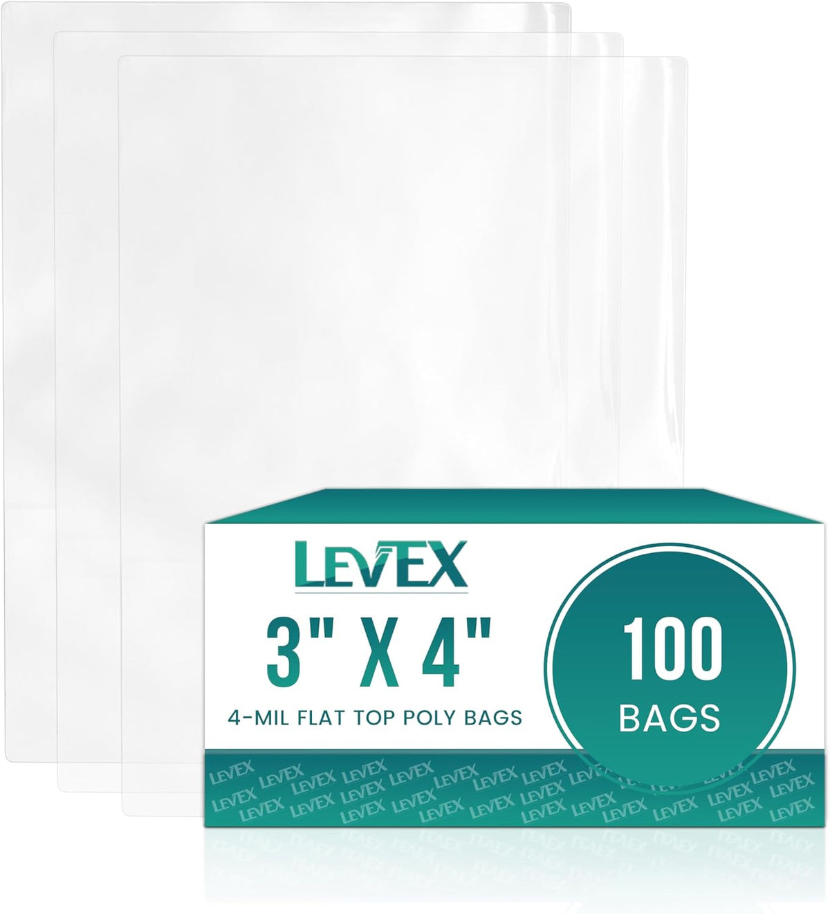 3" x 4" (100 Count) Open End Flat Top - 4-Mil Super Heavy Duty Clear Poly Bags for Packaging, Shipping, Storage &