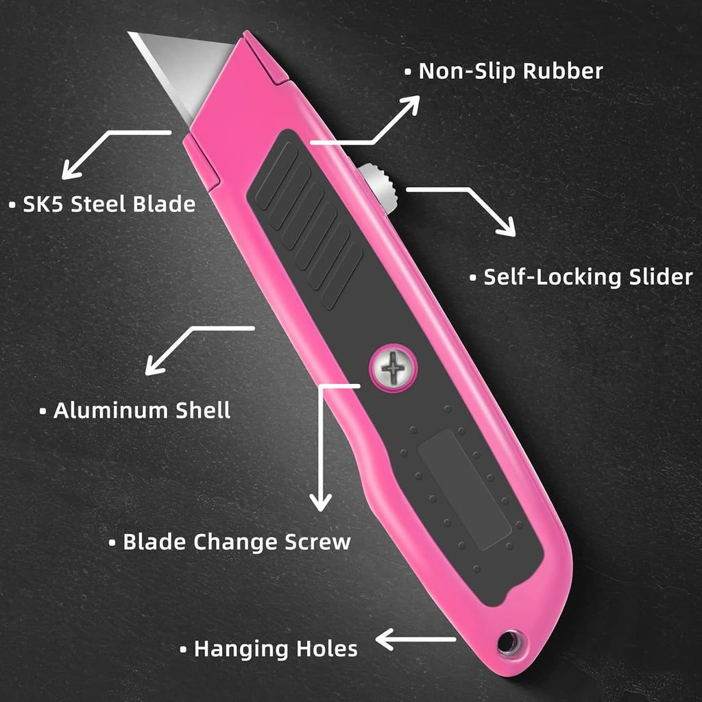 2 Pack Box Cutter Retractable, Heavy-Duty Utility Knife, Metal Body