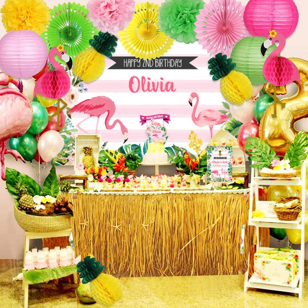 Flamingo Party Supplies, Hawaiian Party Decorations Flamingo and Pineapple Honeycomb Ball Paper Lanterns Paper Fans