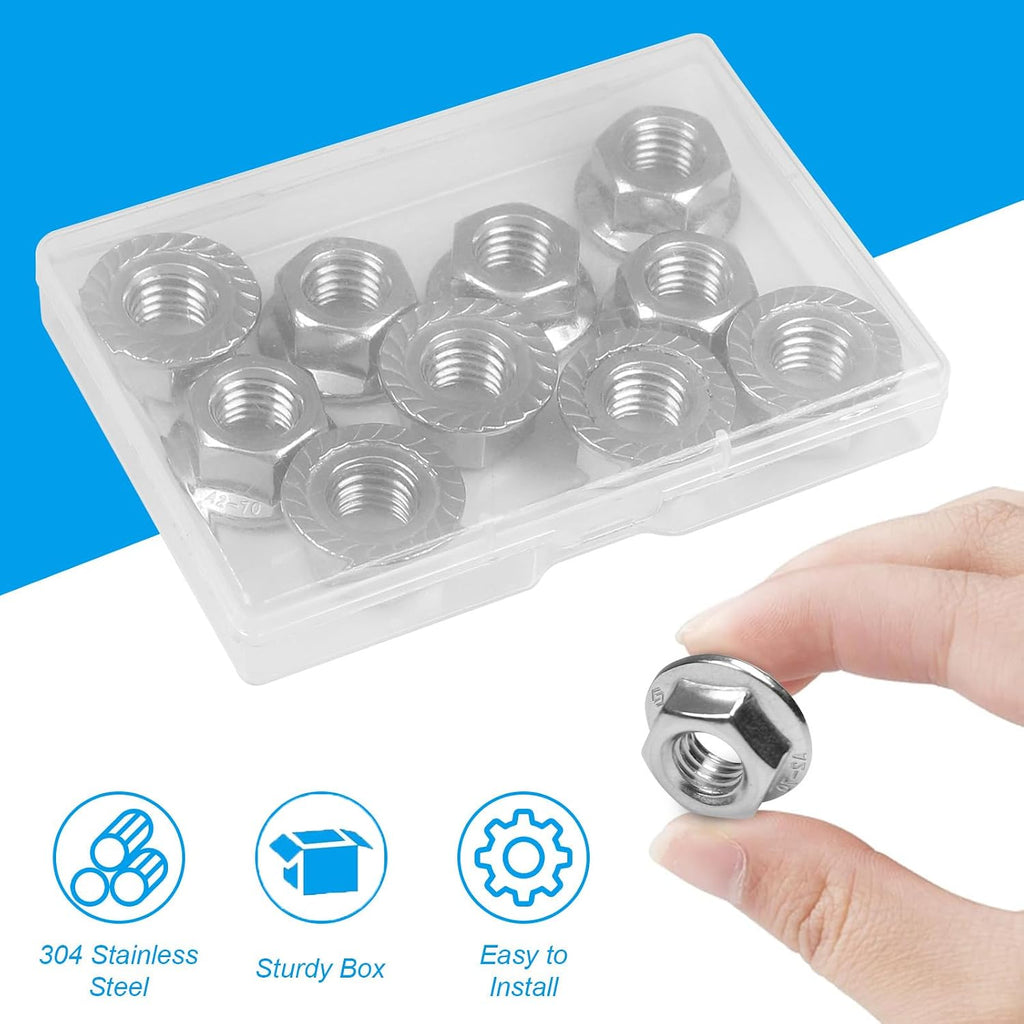 10 Pcs M12-1.75mm Serrated Flange Hex Nuts, 304 Stainless Steel