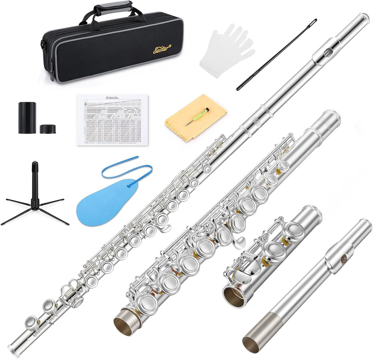 16-Key Closed Hole C Flute Advanced Upgraded Silver Full Kit, EFL-1S