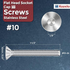 Kozelo 10Pcs #10-24x1-1/2 Flat Head Socket Cap Screw Countersunk Bolt