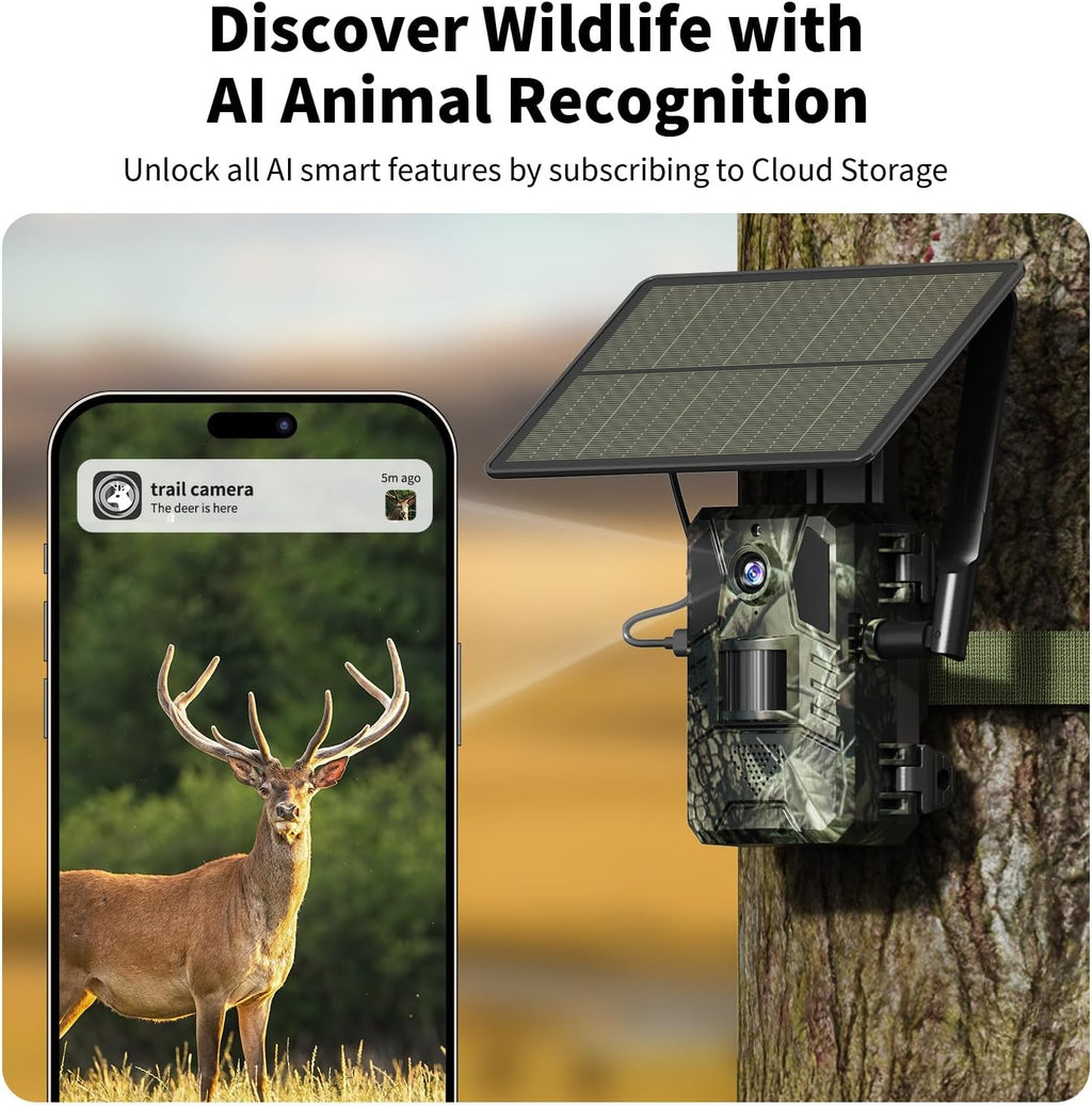 Trail Camera, 2K HD Live Streaming Game Camera AI Animal Detection | 4G LTE Cellular Trail Camera Built-in SIM
