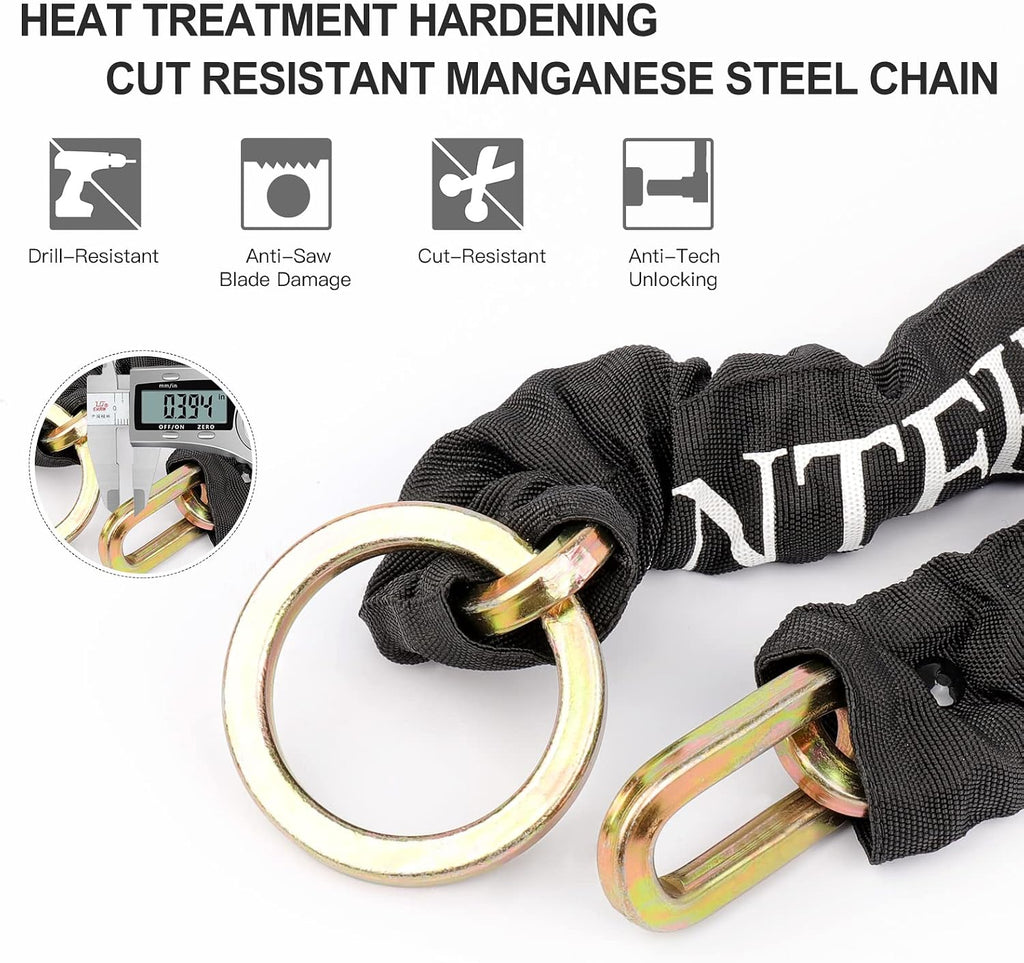 Motorcycle Lock 3.3FT/100cm Bicycle Chain Locks 8mm/10mm Thick Bike Lock Heavy Duty Security Chain Anti Theft with