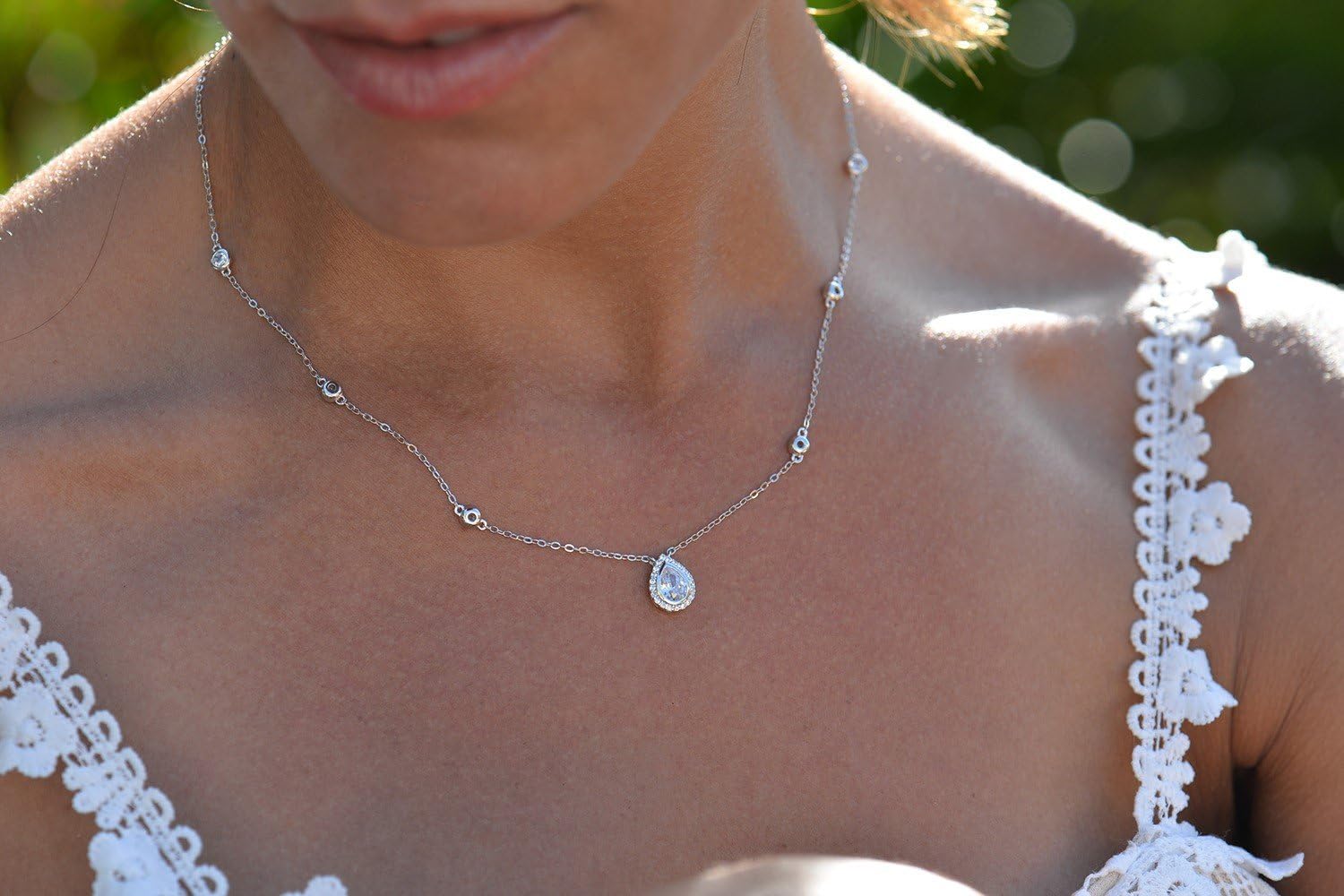 Sterling Silver Waterdrop Pear Shape Pendant Droplet Necklace