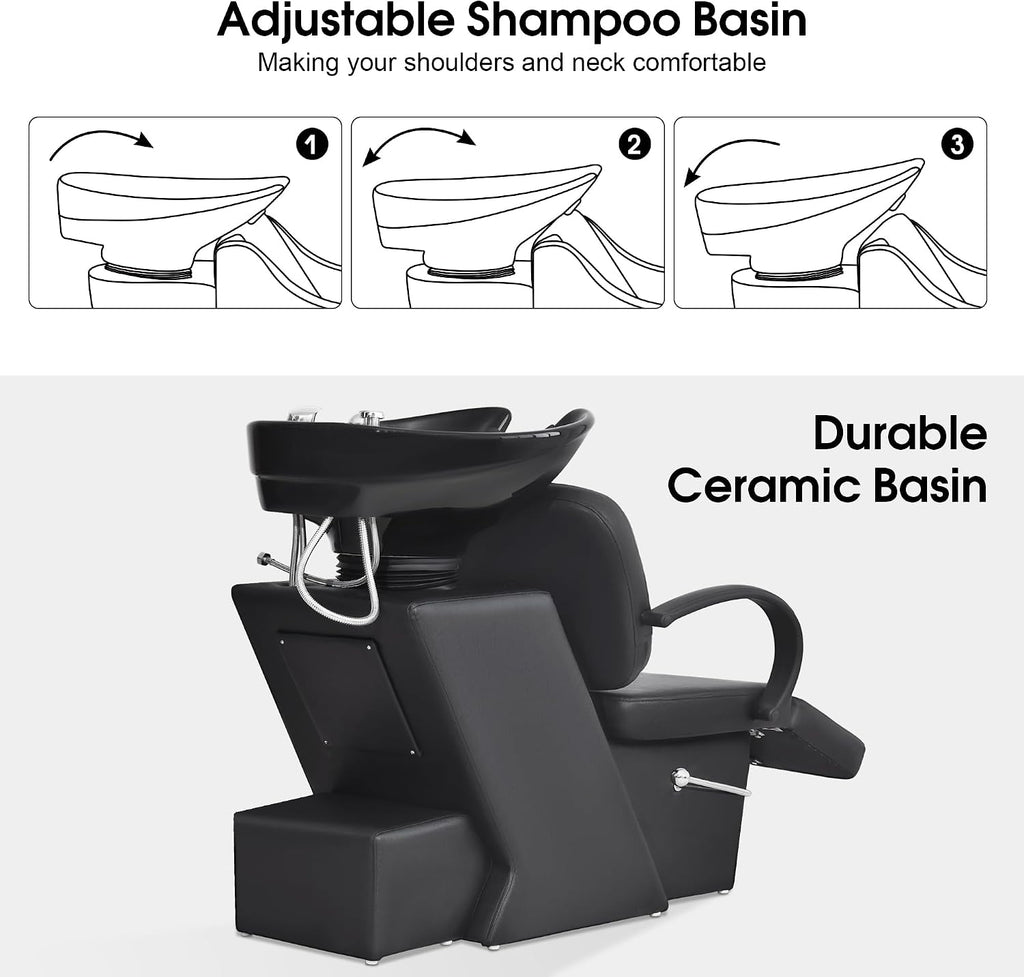 Ceramic Bowl Shampoo Chair for Salon Beauty Spa Unit Station 9051 | Adjustable Backwash Sink, Hair Stylist Barber