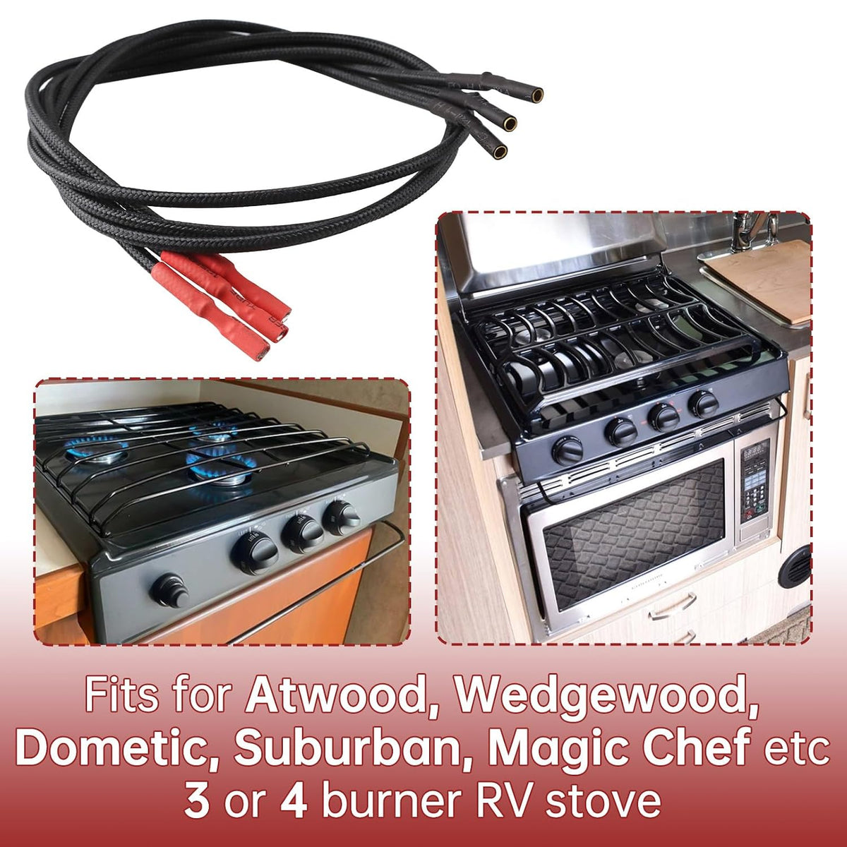 RV Stove Piezo Ignition Wires Replace for Atwood RV Stoves Parts 57553, Fits for Atwood, Wedgewood, Dometic, Suburban, Magic Chef Etc 3 Burner RV Stoves(Ignitor Wires 22” Long 3 Pack)